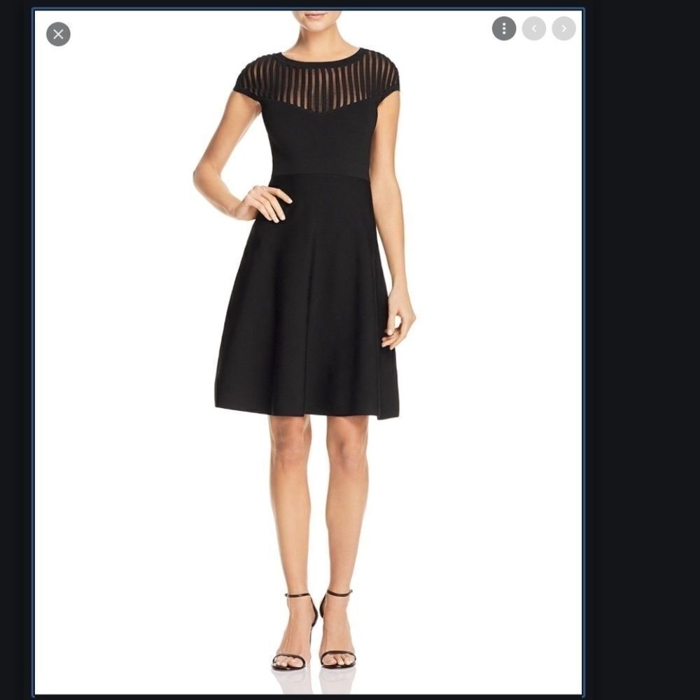 French Connection Rose Crepe Mesh Fit and Flare Dress sz 2